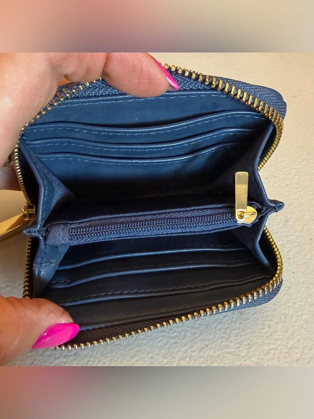 Women's dark teal Polka Dot Zip Wallet with Teal Accents